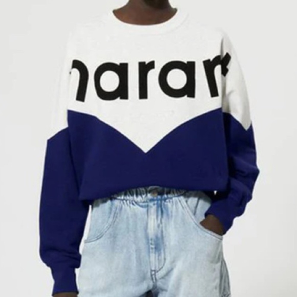 Isabel Marant White and Navy Chevron Logo Sweatshirt